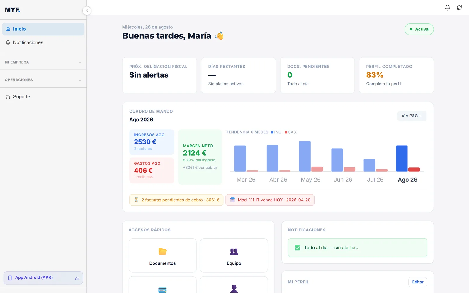 Captura: panel general de MyFinanceApp